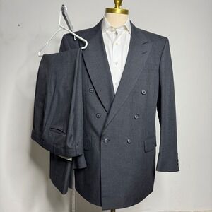 Stafford Mens Charcoal Gray 42L 32W Double‎ Breasted Wool Blend Suit Solid